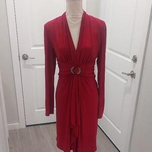 Jones New York Jones Wear Elegant Dark  Red Long-Sleeve Dress
